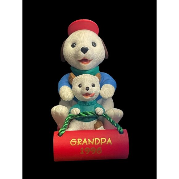 1996 Hallmark Keepsake Christmas Ornament Grandpa and Grandson on Sled - Picture 1 of 4